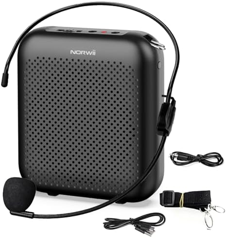 NORWII Mini Voice Amplifier S358 Portable 4000mAh Rechargeable with Wired Microphone Headset & Waistband, Personal Microphone and Speaker for Teachers Tour Guides ect. (Black)