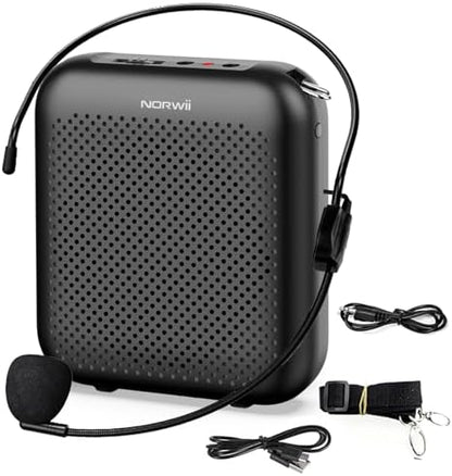 NORWII Mini Voice Amplifier S358 Portable 4000mAh Rechargeable with Wired Microphone Headset & Waistband, Personal Microphone and Speaker for Teachers Tour Guides ect. (Black)