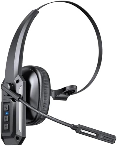 Bluetooth Headset, Trucker Bluetooth Headset with Noise Cancelling Microphone & Mute Button, 60Hrs Working Time, Wireless On Ear Headphones with Mic for Work/Cellphone/Laptop/Office - Black