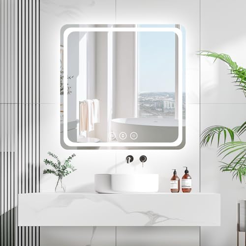 Lmsedf 24" x 32"Rectangle LED Bathroom Mirror with Lights, Backlit & Front Lighted, Wall-Mounted Vanity Mirror 3000K/4000K/6000K, Memory Functions, Anti-Fog, Dimmable Smart Mirror