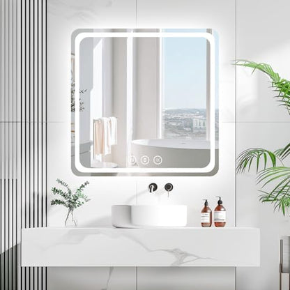 Lmsedf 24" x 32"Rectangle LED Bathroom Mirror with Lights, Backlit & Front Lighted, Wall-Mounted Vanity Mirror 3000K/4000K/6000K, Memory Functions, Anti-Fog, Dimmable Smart Mirror