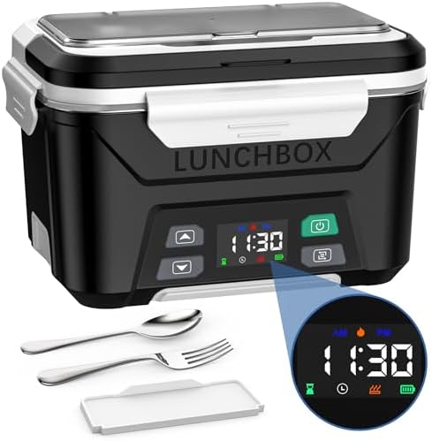 Docusvect Cordless Electric Lunch Box for Adults, Heated Lunch Box Battery Powered with Automatic Heating, 1.3L Portable Food Warmer with Removable Tray Divider