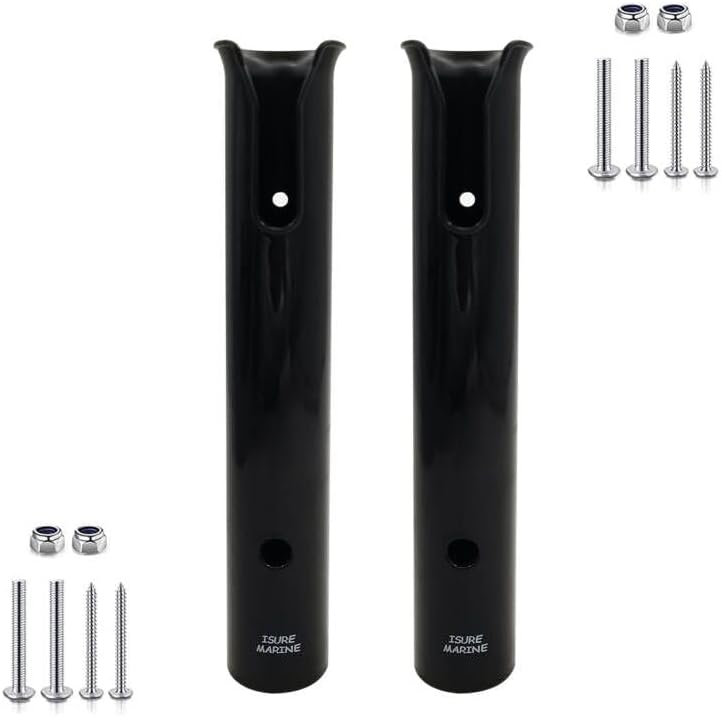 ISURE MARINE 2-Pole Black ABS Plastic Single Tube Multi-Function Fishing Rod Holder, 12" Width, 2" Inlet Diameter