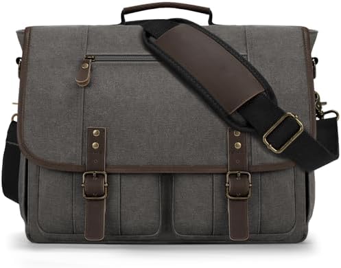 RAINSMORE Canvas Messenger Bag Men 17-17.3 Inch Laptop Bag Computer Briefcase Water Resistant Satchel Bag for Men Work Office - PuriLite
