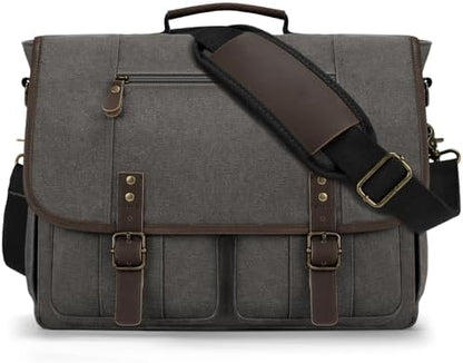 RAINSMORE Canvas Messenger Bag Men 17-17.3 Inch Laptop Bag Computer Briefcase Water Resistant Satchel Bag for Men Work Office - PuriLite