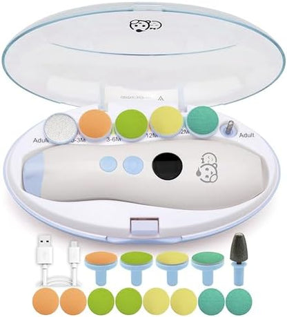 Royal Angels Rechargeable Baby Nail Clippers 20 in 1, Safe Electric Nail Trimmer, Baby Nail Kit, Additional Replacements, Newborn Toddler Toes and Fingernails, Trim and Polish (Rechargeable, Snow)