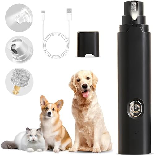 Electric Pet Nail Grinder with 2-Speed for Dogs and Cats Silent Groom Pro Dog Nail Grinder for Puppy Kitty with LED Light USB Charging Dog Claw Care Paw Cleaner (White)