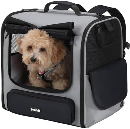 Pecute Cat Backpack, Dog Backpack Carrier with Widened Interior Space,Stable and Secure Pet Car Seat for Sitting and Lying, Breathable Pet Transport Bag Suitable for Hiking, Trekking, Car TravelGray