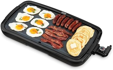 DASH Deluxe Everyday Electric Griddle with Dishwasher Safe Removable Nonstick Cooking Plate for Pancakes, Burgers, Eggs and more, Includes Drip Tray + Recipe Book, 20” x 10.5”, 1500-Watt - Red