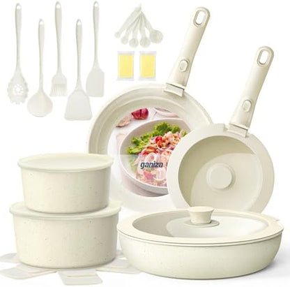 Ganiza Cookware Set Non Stick, 27 Pcs Pots and Pan Set, Nonstick Induction Cookware with Frying Pans, Saute Pan, Saucepans, Kitchen Utensils, Removable Handle, Cooking Pot Set for All Stoves