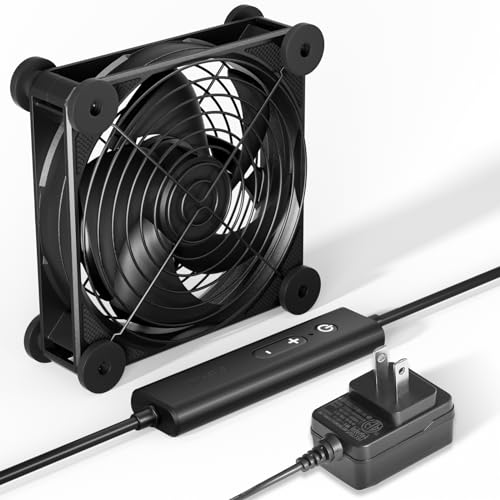 upHere Big Airflow 2 x 120mm x 25mm Computer Fan with AC Plug Cabinet Fan 100V 240V AC Power Supply,DC 12V 5 Speed Controller, for Router Mining Machine Chassis Server Workstation Cooling