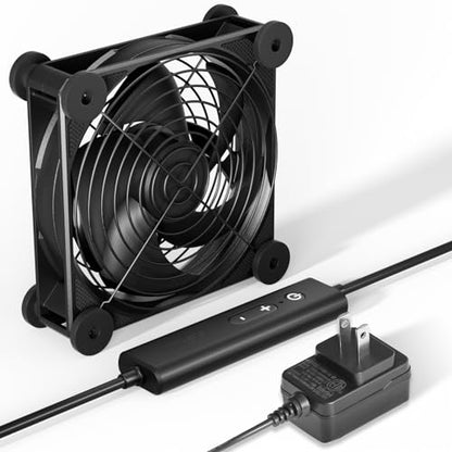 upHere Big Airflow 4 x 120mm x 25mm Computer Fan with AC Plug Cabinet Fan 100V 240V AC Power Supply,DC 12V 5 Speed Controller, for Router Mining Machine Chassis Server Workstation Cooling