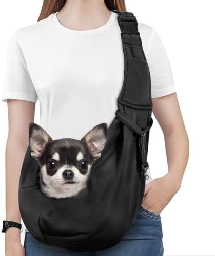 Pawaboo Small Dog Sling Carrier, Reversible Hands Free Dog Sling Carrier for Small Dogs and Cats, Puppy Sling Carrier with Adjustable Strap Buckle & Safety Harness, Puppy Essentials, Grey