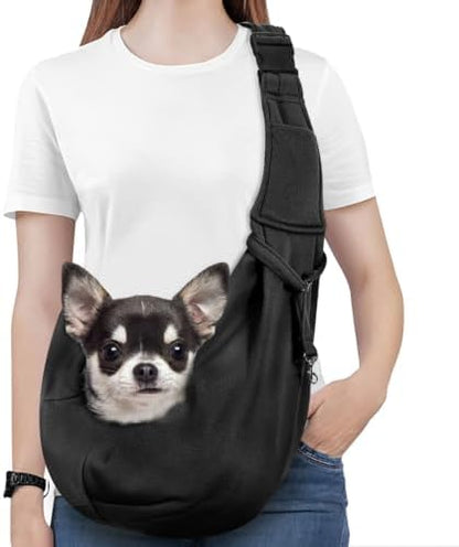 Pawaboo Small Dog Sling Carrier, Reversible Hands Free Dog Sling Carrier for Small Dogs and Cats, Puppy Sling Carrier with Adjustable Strap Buckle & Safety Harness, Puppy Essentials, Grey