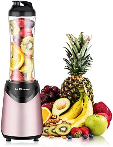 La Reveuse Smoothie Blender Personal Size 300 Watts with 2 Pieces 18 oz BPA-Free Travel Sports Bottles,Grey