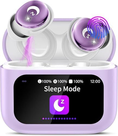 VEKJ Sleep Earbuds, Bluetooth 5.4 Mini Wireless Ear Euds with Multifunctional Touch Screen, 48H Bass Stereo Headphones with Sleep Mode/5 EQ Modes/ENC Noise Cancelling, IPX7 Earphones for iOS Android