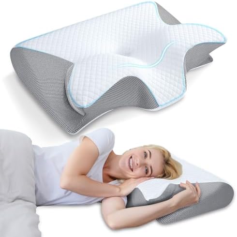 HOMCA Memory Foam Pillow, 2 in 1 Cervical Pillow for Neck Pain Relief, Ergonomic Neck Support Pillows for Side Back Stomach Sleepers with Breathable Pillowcase (Gray)