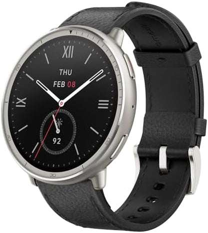 Amazfit Active 2 Smart Watch 44mm, 10 Day Battery, Fitness Tracker, Sleep Monitor, GPS Maps, 160+ Sport Modes, Water Resistant, for Android & Apple iPhone, Sapphire Glass, Black Leather Strap