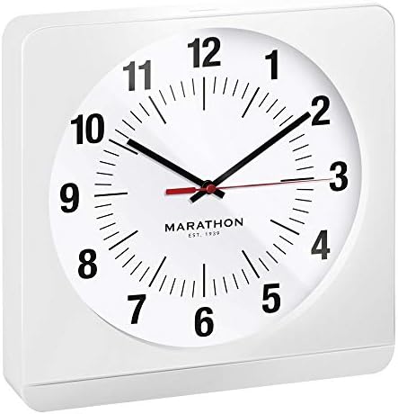 Marathon Studio Edition Jumbo 12 Inch Analog Wall Clock with Auto Back Light. Easy to Read Classic Dial with 12 and 24-Hour Scale - Batteries Included - CL030057-WH-WS-NA (White Case/White Dial)