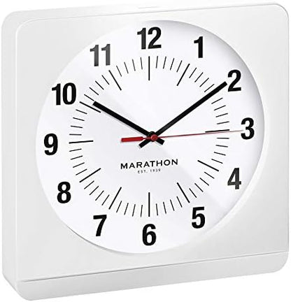 Marathon Studio Edition Jumbo 12 Inch Analog Wall Clock with Auto Back Light. Easy to Read Classic Dial with 12 and 24-Hour Scale - Batteries Included - CL030057-WH-WS-NA (White Case/White Dial)