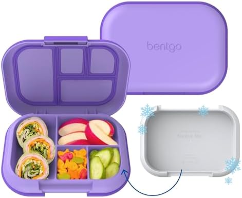 Bentgo Chill Kids Leak-Proof Lunch Box - 4-Compartment Bento Box with Built-In Ice Pack, 3.3 Cup Capacity, PFAS & BPA-Free, Microwave & Dishwasher Safe, Ideal Size for Ages 3 to 7 (Aqua)
