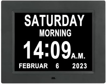 [2025 Newest] Digital Day Calendar Clocks 3 Medicine Reminders Extra Large 8 Inch Non-Abbreviated Day Date Month Dementia Senior Clock for Eldarly Memory Loss Vision Impaired Clock