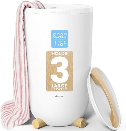 Keenray Towel Warmer Bucket, Large Towel Warmer for Bathroom with Timer, LED Display, Up to 24 Hours Delay Timer, Child Safety Lock, Towel Heater Fits Towels, Robes, Blankets, PJ's