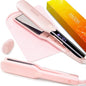 ANGENIL Pro Titanium Flat Iron Hair Straightener, Dual Voltage Straightening and Curling Iron in One, 15s Fast Heating, Negative Ion Round Pink Hair Straightener with Heat Resistant Silicone Mat Pad