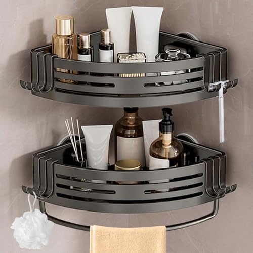 Tokokimo Corner Shower Caddy Suction Cup, 2-Pack Aluminum Bathroom Shelf Shower Rack, Detachable and Reusable, No Drilling, Grey