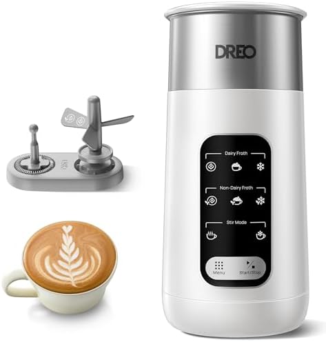 Dreo Milk Frother, 8-in-1 Electric Frother for Latte Art Coffee, 9oz/270ml Warm and Cold Foam Automatic Frothers for Dairy and Non-Dairy Milk, LED, Easy to Clean, BaristaMaker Air