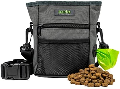 Mighty Paw Dog Treat Pouch 2.0 | Pet Training Hands-Free Snack Bag w/Strap. Holds 2 Cups Kibble, Poop Bags, Phone & Keys. Magnetic Clasp & Waist Belt Clip. Includes 1 Roll of Poop Bags