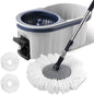 Spin Mop and Bucket System with180-Degree Rotating Head Telescopic Handle Dual Chamber Bucket Floor Cleaning Set with 3 Mop Refills Dual-Function Wringing Hand-Press and Foot-Pedal