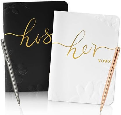 WEMATE Vow Books His and Hers,Wedding Vow Book with Gold Foil and 2 Pens, Wedding Essentials, Beautiful Wedding Present Stuff - Brown and Apricot