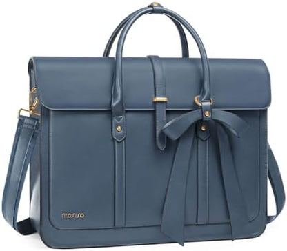 MOSISO Laptop Bag for Women, PU Leather Laptop Shoulder Bag Convertible Backpack, Work Travel Computer Bag with Bowknot - PuriLite