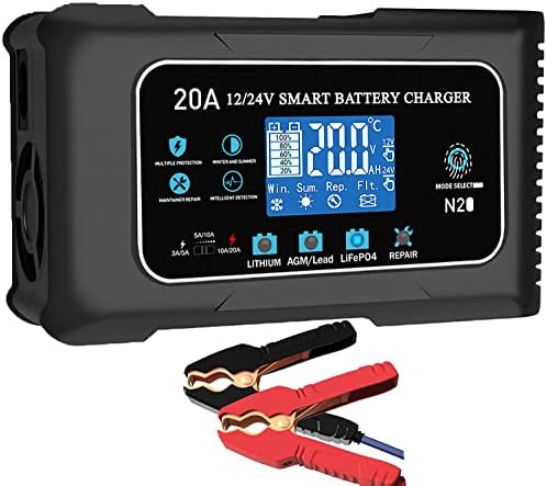 Lithium Lifepo4 Battery Charger,12V 24V Fully Automatic Car Battery Charger, 12 Volt-20A, 24 Volt-10A Trickle Charger maintainer, AGM Deep Cycle Battery Charger