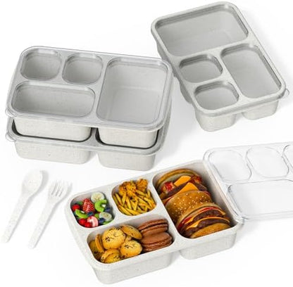 Large Capacity Bento Box for Adults, 4-Piece Set – Stackable Lunch Box with 4 Compartments, Microwave & Dishwasher Safe, Reusable Meal Prep Containers, Snack Containers for Kids & Adults (4 Colors)