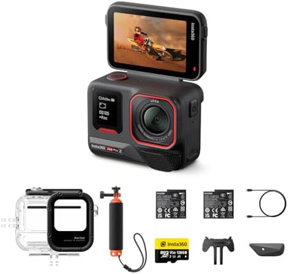 Insta360 Ace Pro 2 Get-Set Bundle- 8K Waterproof Action Camera Co-Engineered with Leica, 1/1.3" Sensor, Dual AI Chip, Leading Low Light, Superior Audio, Flip Screen & AI Editing, Dual Battery
