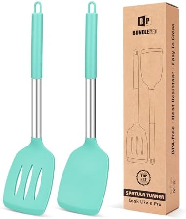 Pack of 2 Silicone Slotted Spatula,Non Stick Solid Kitchen Turner, High Heat Resistant BPA Free Cooking Utensils for Fish, Eggs, Pancakes（Black