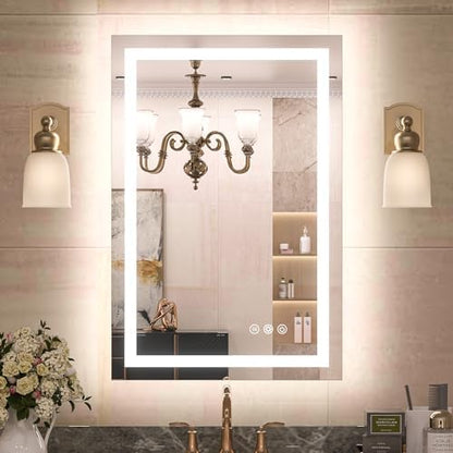 TETOTE LED Bathroom Mirror 20x28 Frontlit & Backlit Lighted Vanity Mirror Anti Fog Stepless Dimmable 3 Colors White/Warm/Natural,Double Lights,Wall-Mounted(Horizontal/Vertical)