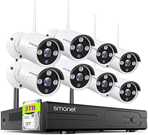 Wireless Security Camera System,SMONET 1080P 8 Channel Home Surveillance DVR Kits with 8pcs 2MP Full HD Cameras 3TB HDD Night Vision Motion Detection Free App for Indoor Outdoor 24/7 Video Recording