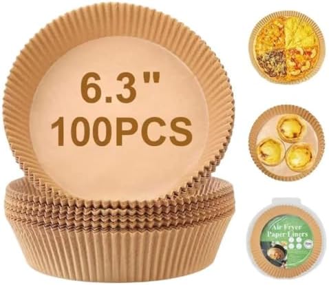 GOFFUGT Air Fryer Disposable Paper Liner,100PCS Round Airfryer Paper Liners,9" Natural Parchment Paper for Air Fryer Oil-Proof Water-Proof,Food Grade Parchment for AirFryer,Steamer,Microwave Etc