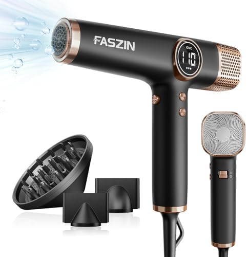 Faszin Hair Dryer, Lightweight Blow Dryer with 110,000 RPM High-Speed for Fast Drying, 200 Million Ionic Hairdryer with Auto-Clean, Low Noise, 3 Magnetic Nozzles for Travel, Salon, Home - Pink