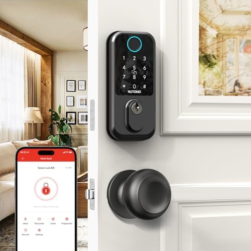 Keyless Entry Door Lock with Knob: NUTOMO Front Door Lock Set Fingerprint Deadbolt Alexa Digital Keypad Door Locks APP Remote Control Auto Lock Black