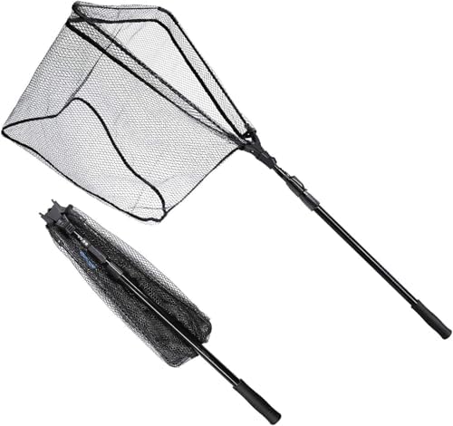 SAN LIKE Fishing Net Telescopic Landing Nets Folding Rubber Fish Net Rubber Coated Landing Net with Adjustable Sturdy Pole Handle for Saltwater Freshwater Bass Trout Fishing Easy Catch & Release