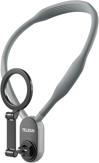 TELESIN Magnetic Neck Cell Phone Holder, POV/Vlog Recording Necklace Lanyard Selfie Hand Free Neck Phone Mount Stand for iPhone 16 15 14 13 12 Pro Mini/Plus/Pro/Pro Max and Samsung Android Smartphone