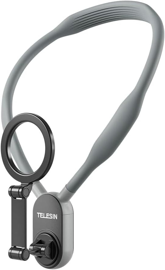 TELESIN Magnetic Neck Cell Phone Holder, POV/Vlog Recording Necklace Lanyard Selfie Hand Free Neck Phone Mount Stand for iPhone 16 15 14 13 12 Pro Mini/Plus/Pro/Pro Max and Samsung Android Smartphone