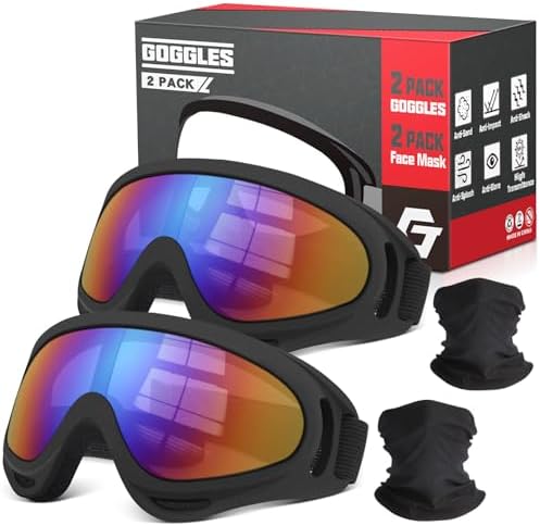 YENPK Dirt Bike Goggles, 2-Pack Motorcycle Goggles ATV Goggles Anti-Impact Motocross Goggles Ski Goggles with 2 Face Mask