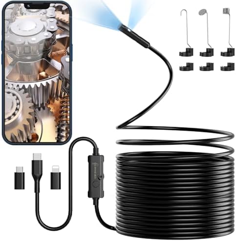 Endoscope Camera with Light, Ennovor 1920P HD, Endoscope Inspection with 8 Adjustable LED Lights, Borescope with Flexible Rigid Snake Camera, IP67 Waterproof and No WiFi Required, for Android iOS