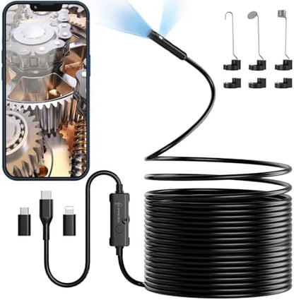 Endoscope Camera with Light, Ennovor 1920P HD, Endoscope Inspection with 8 Adjustable LED Lights, Borescope with Flexible Rigid Snake Camera, IP67 Waterproof and No WiFi Required, for Android iOS