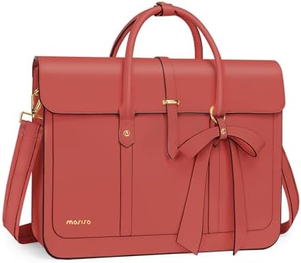 MOSISO Laptop Bag for Women, PU Leather Laptop Shoulder Bag Convertible Backpack, Work Travel Computer Bag with Bowknot - PuriLite